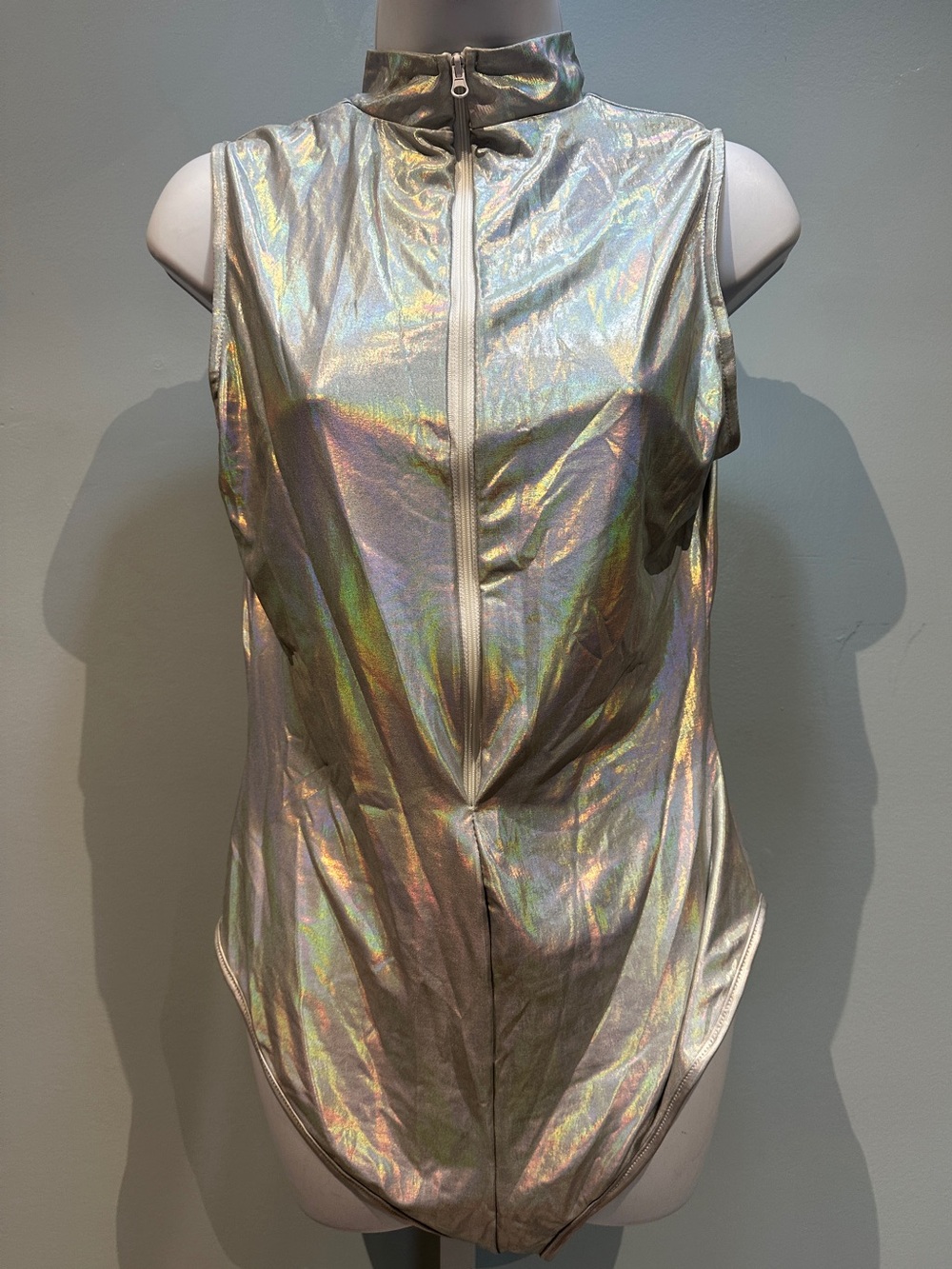 Leg Avenue Silver Holographic Lingerie Bodysuit Large NWOT